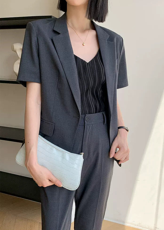 Modern Grey Short Sleeve Jacket & Slim Pants Set　R105