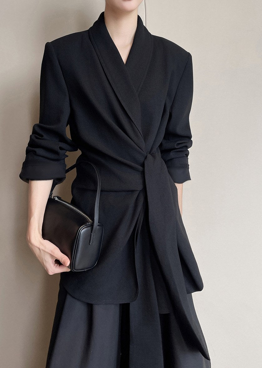 Draped Tie Waist Tailored Jacket　R165