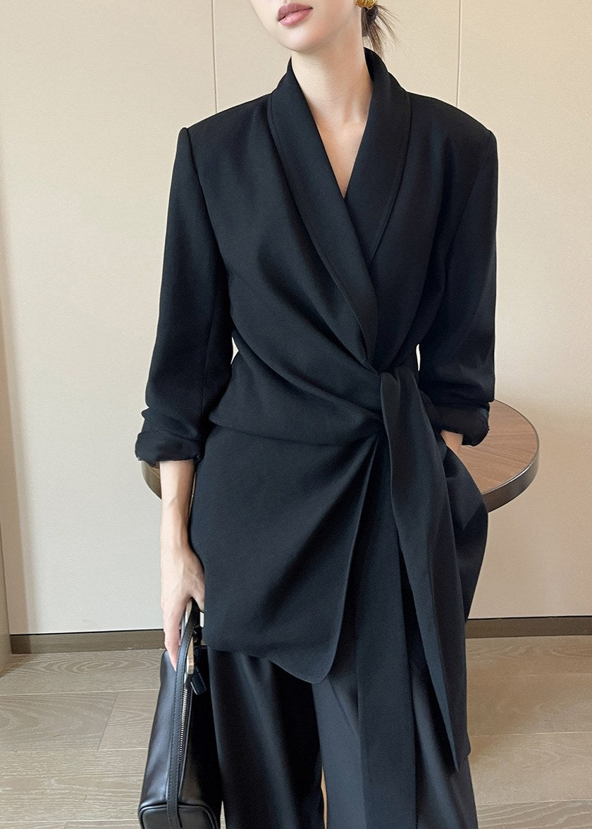 Draped Tie Waist Tailored Jacket　R165
