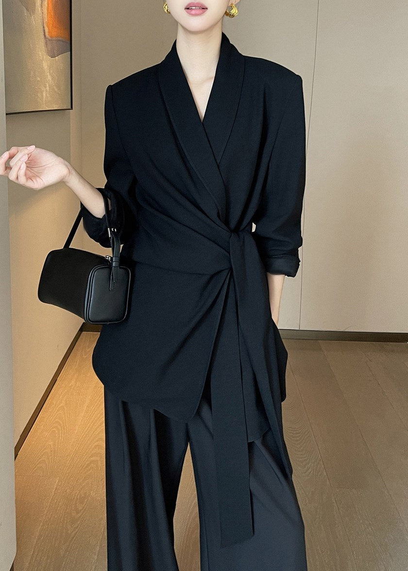 Draped Tie Waist Tailored Jacket　R165