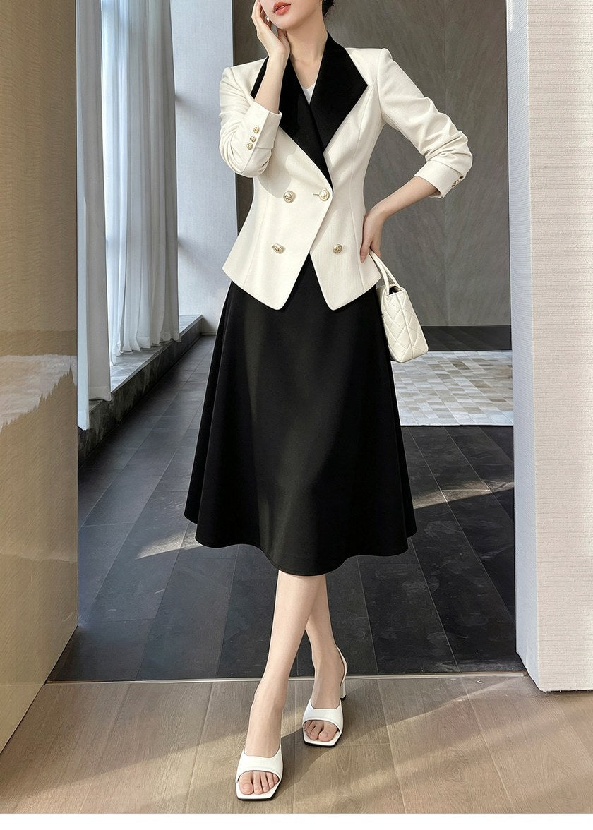 Contrast Lapel Jacket & Midi Skirt Set　R163