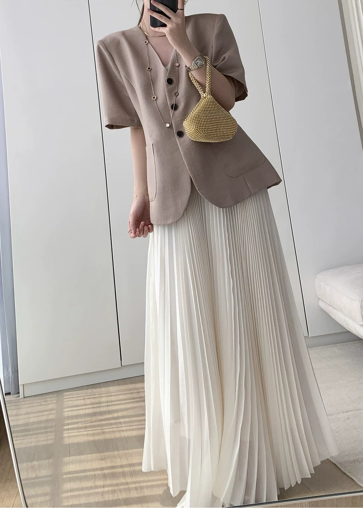 Minimal Half Sleeve Collarless Jacket　R130