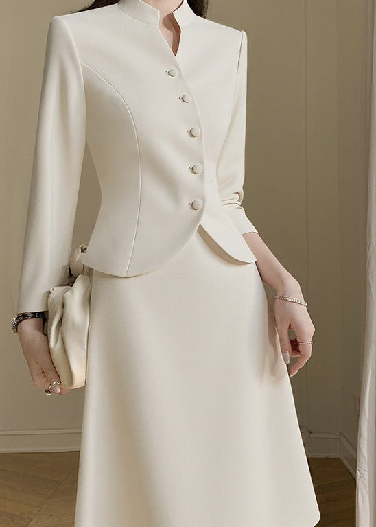 Stand Collar Long Sleeve Blazer & A-Line Skirt Set 　R115