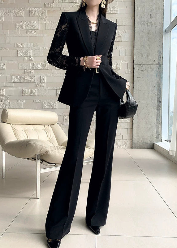 Lace Sleeve Black Tailored Suit Set　R93