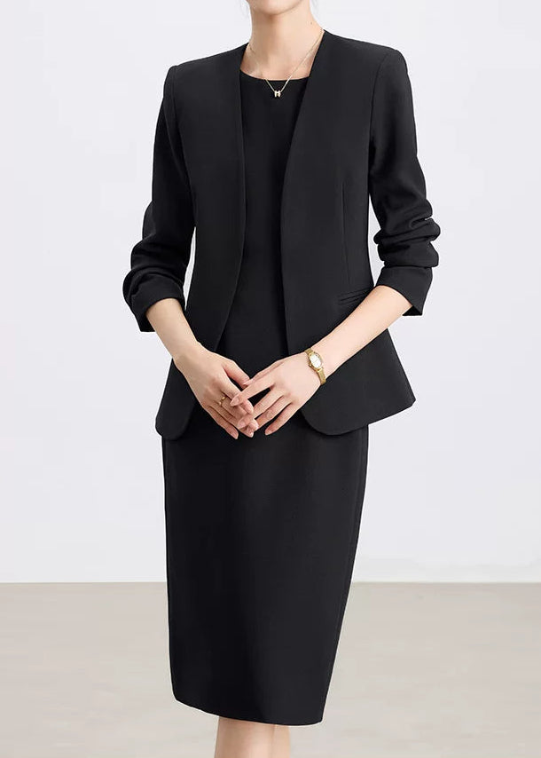 Collarless Jacket & Sleeveless Dress Suit Set　R94