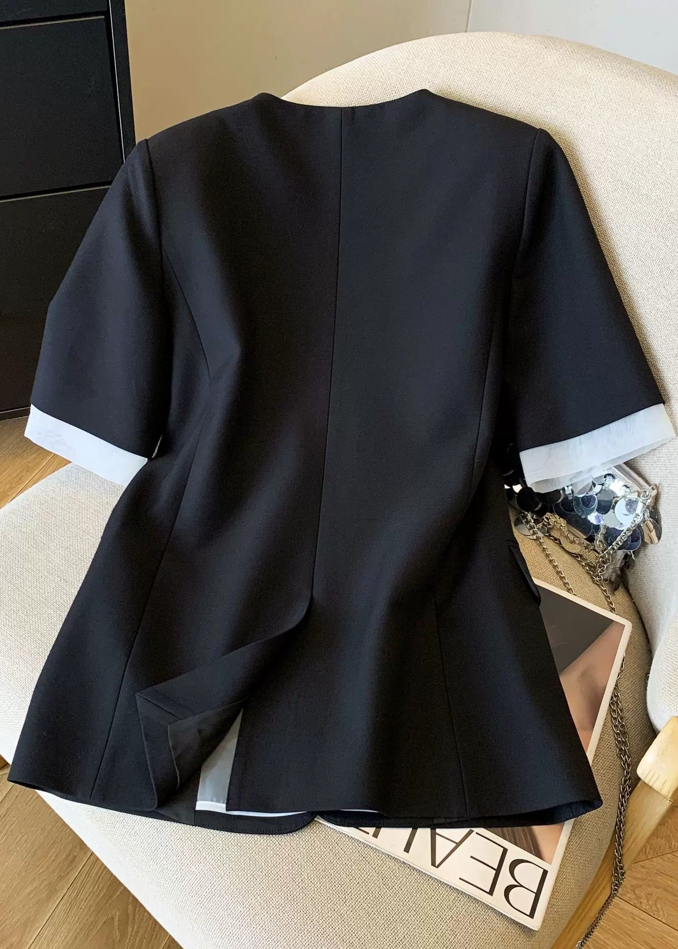 Layered Half Sleeve Collarless Jacket　R133