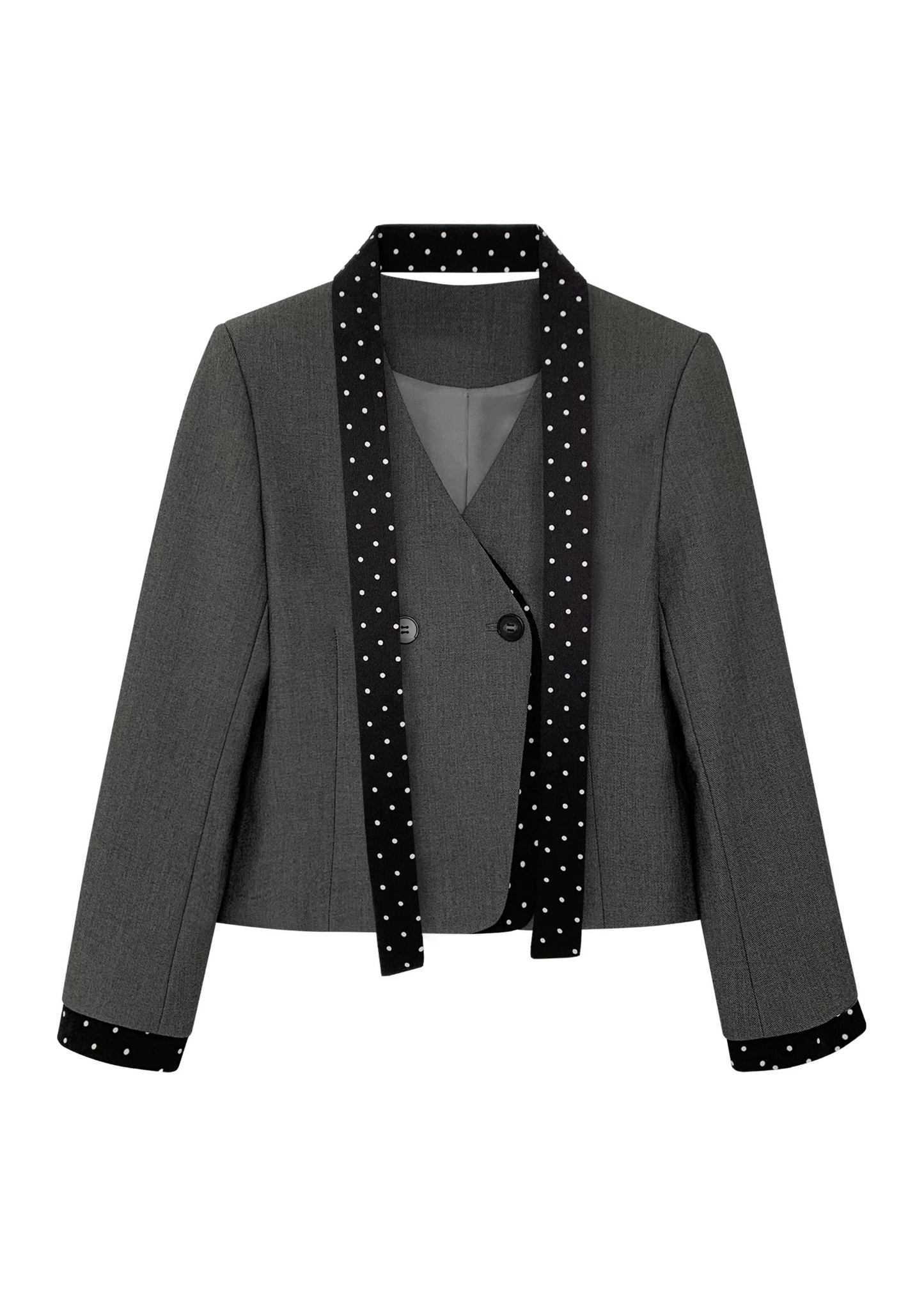 Polka Dot Panel Collarless Jacket　R96