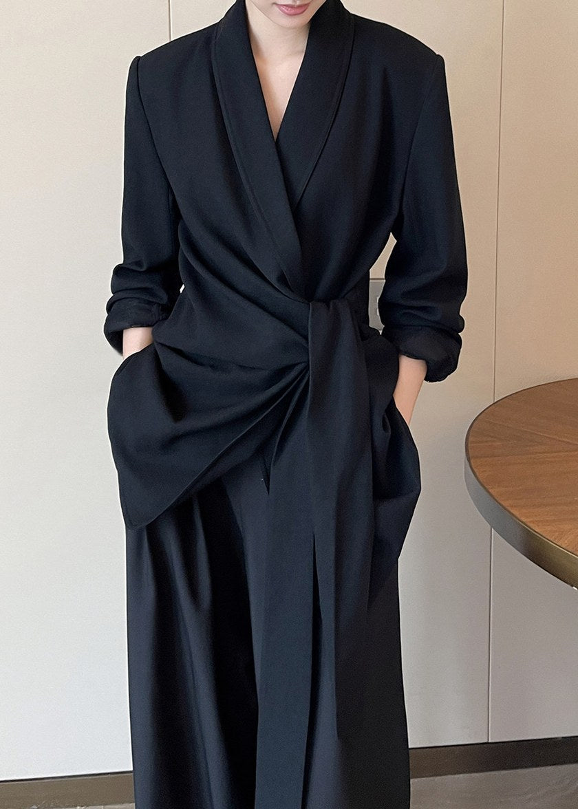 Draped Tie Waist Tailored Jacket　R165