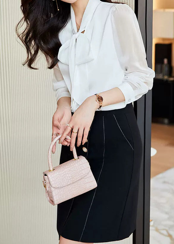 Sheer Sleeve Bow Tie Blouse　R159