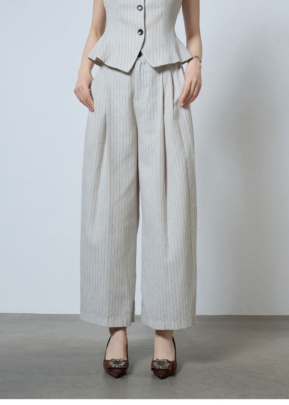 Pinstripe Sleeveless Vest & Wide Pants Set　R119