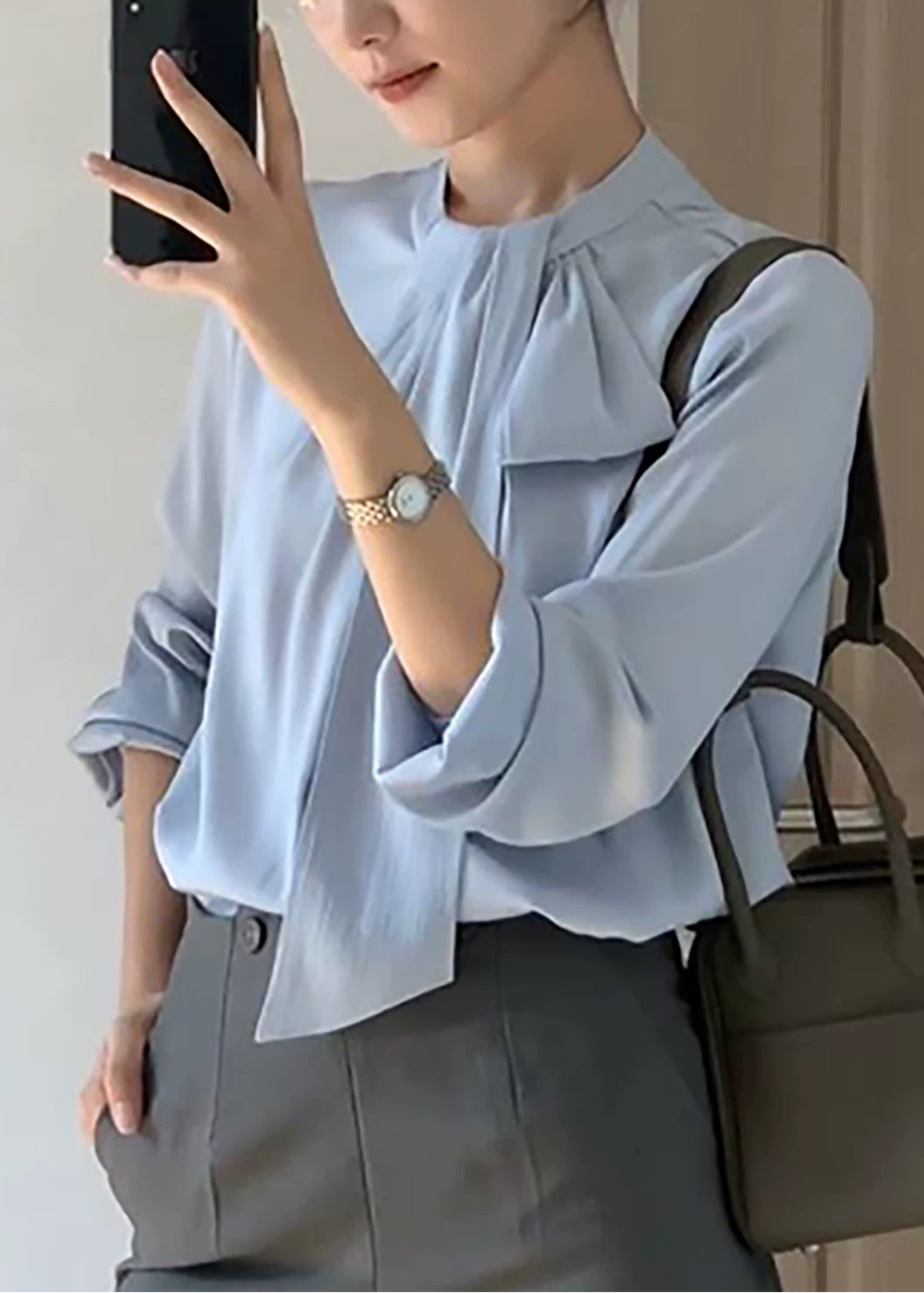 Soft Tie Neck Drape Blouse　R71