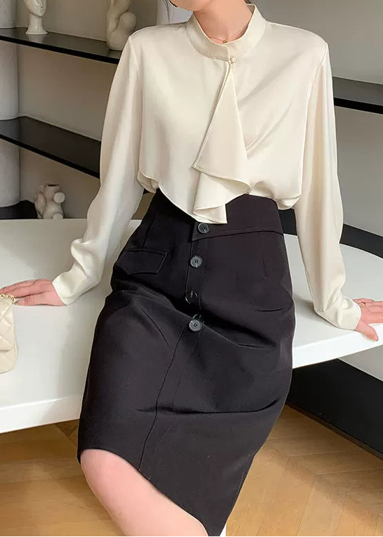 Asymmetry Frill Tie Blouse　R107