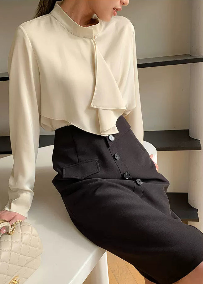 Asymmetry Frill Tie Blouse　R107
