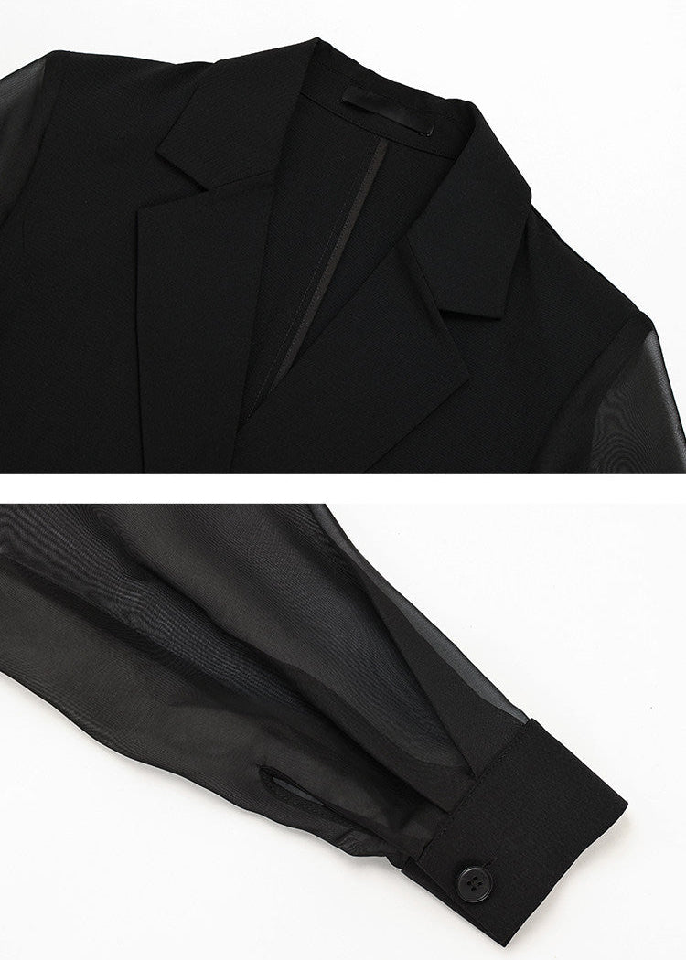 Sheer Sleeve Double-Breasted Blazer　R134