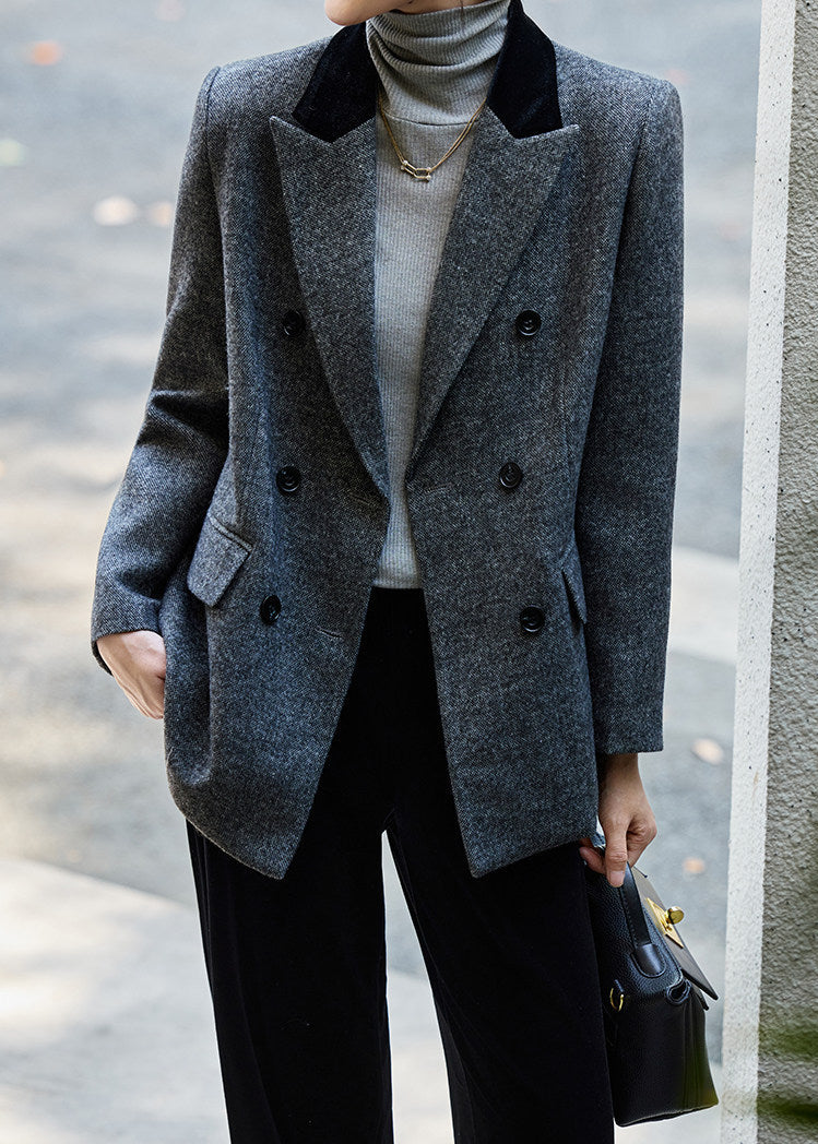 Velvet Collar Double-Breasted Blazer　R168