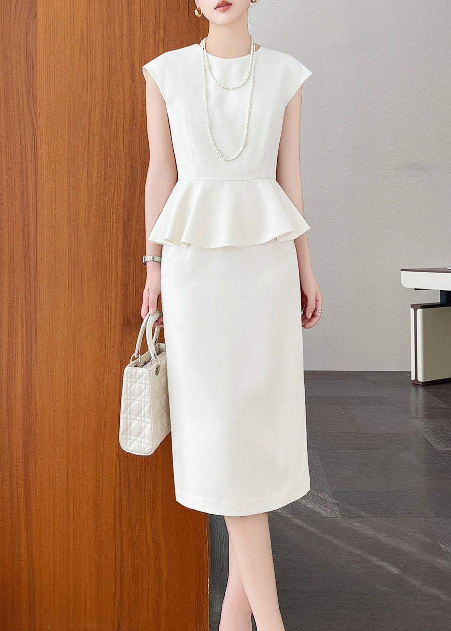 Sleeveless Peplum Top & Pencil Skirt Two-Piece Set　R142