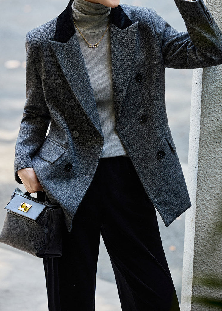 Velvet Collar Double-Breasted Blazer　R168