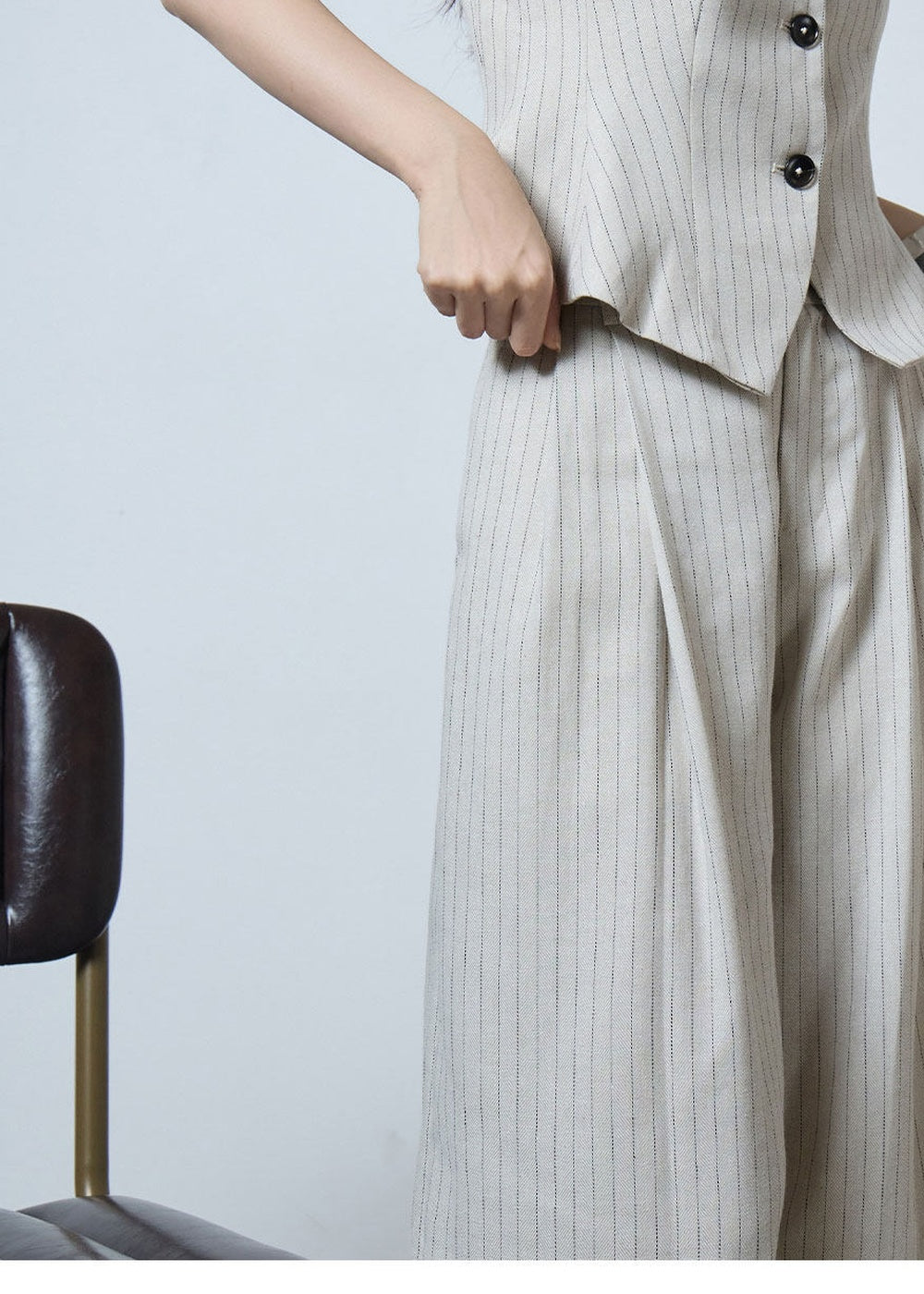 Pinstripe Sleeveless Vest & Wide Pants Set　R119