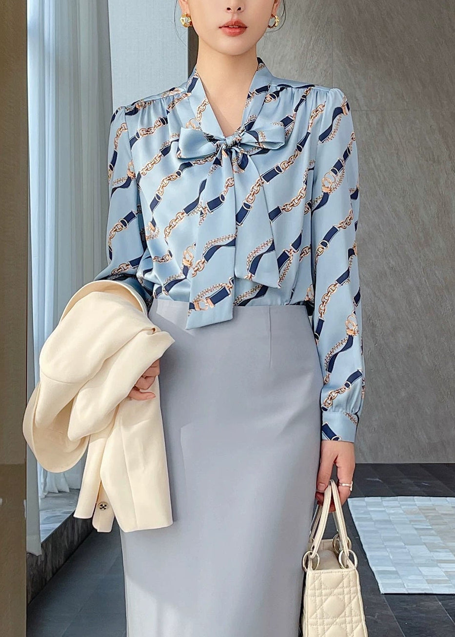 Chain Ribbon Tie Blouse　R77