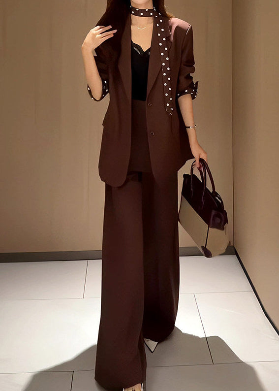 Polka Dot Scarf Layered Pants Suit　R176