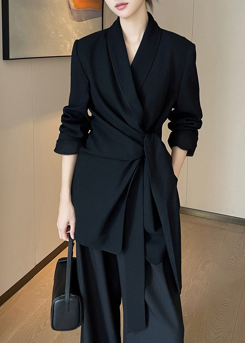 Draped Tie Waist Tailored Jacket　R165