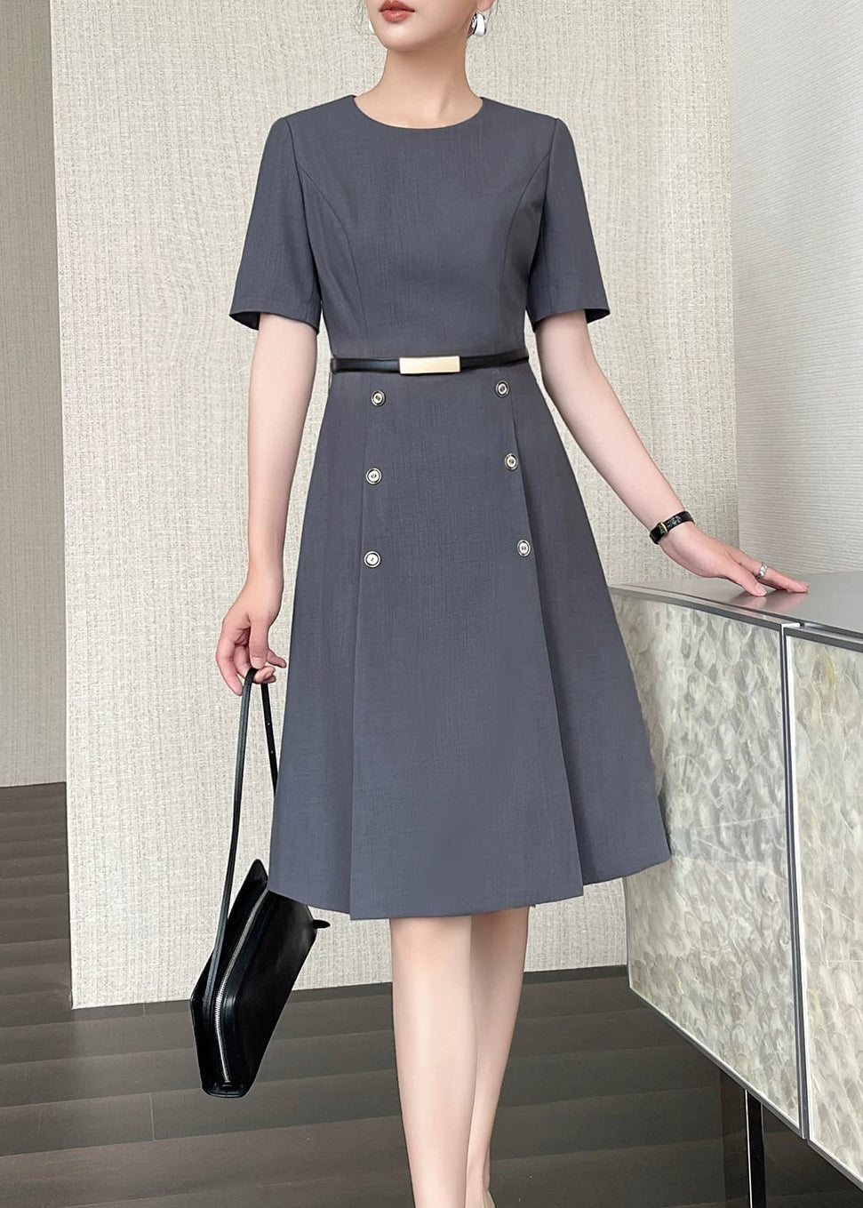 Belted Fit & Flare Midi Dress　R136