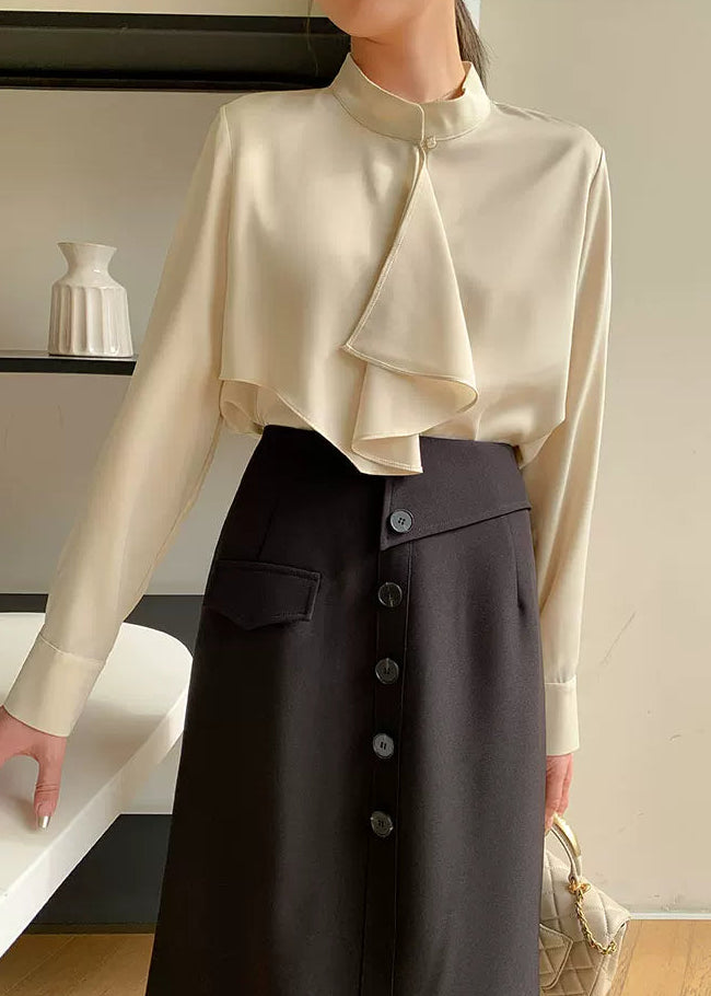 Asymmetry Frill Tie Blouse　R107
