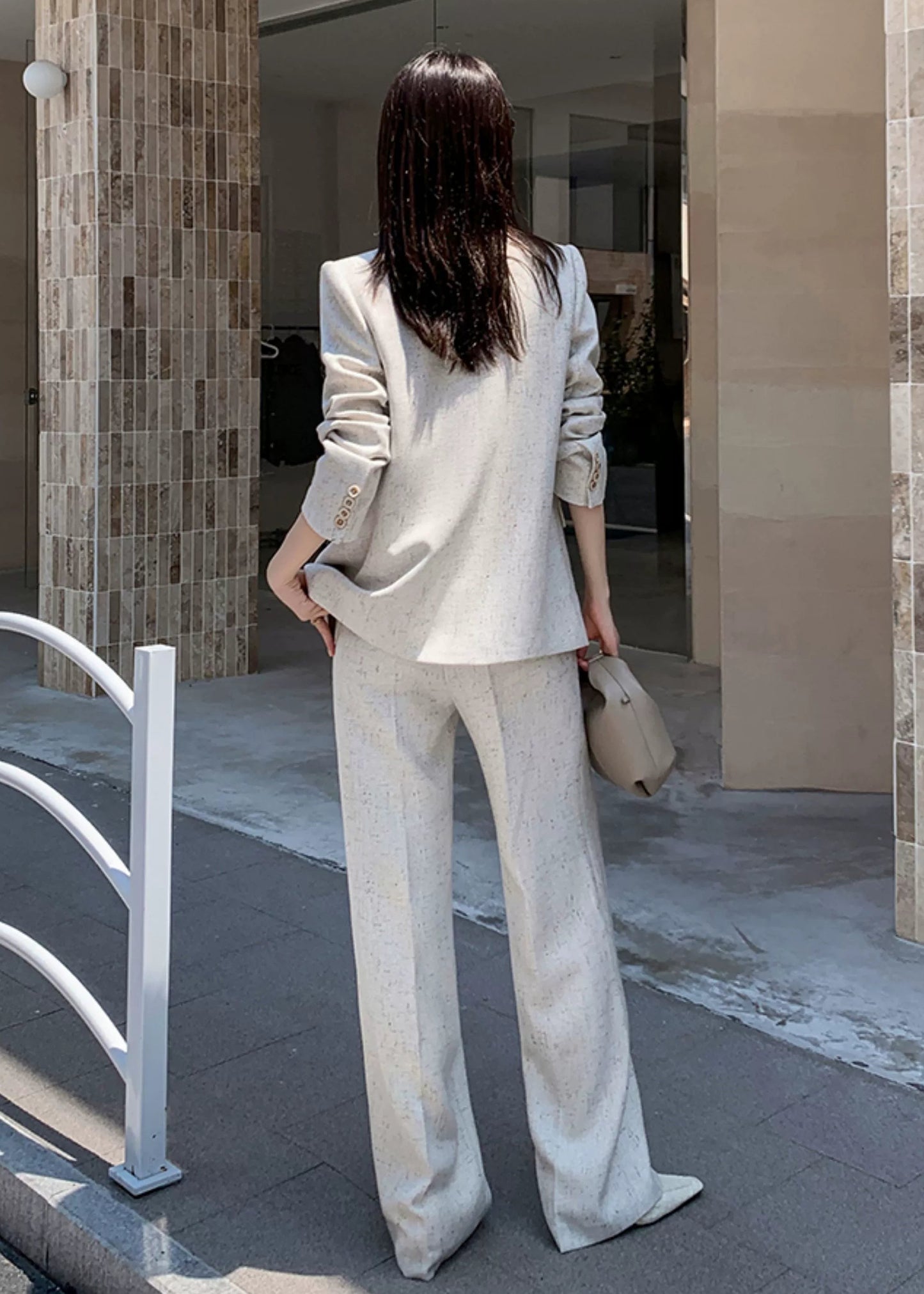 Chic Tweed Wide-Leg Pants Suit　R55