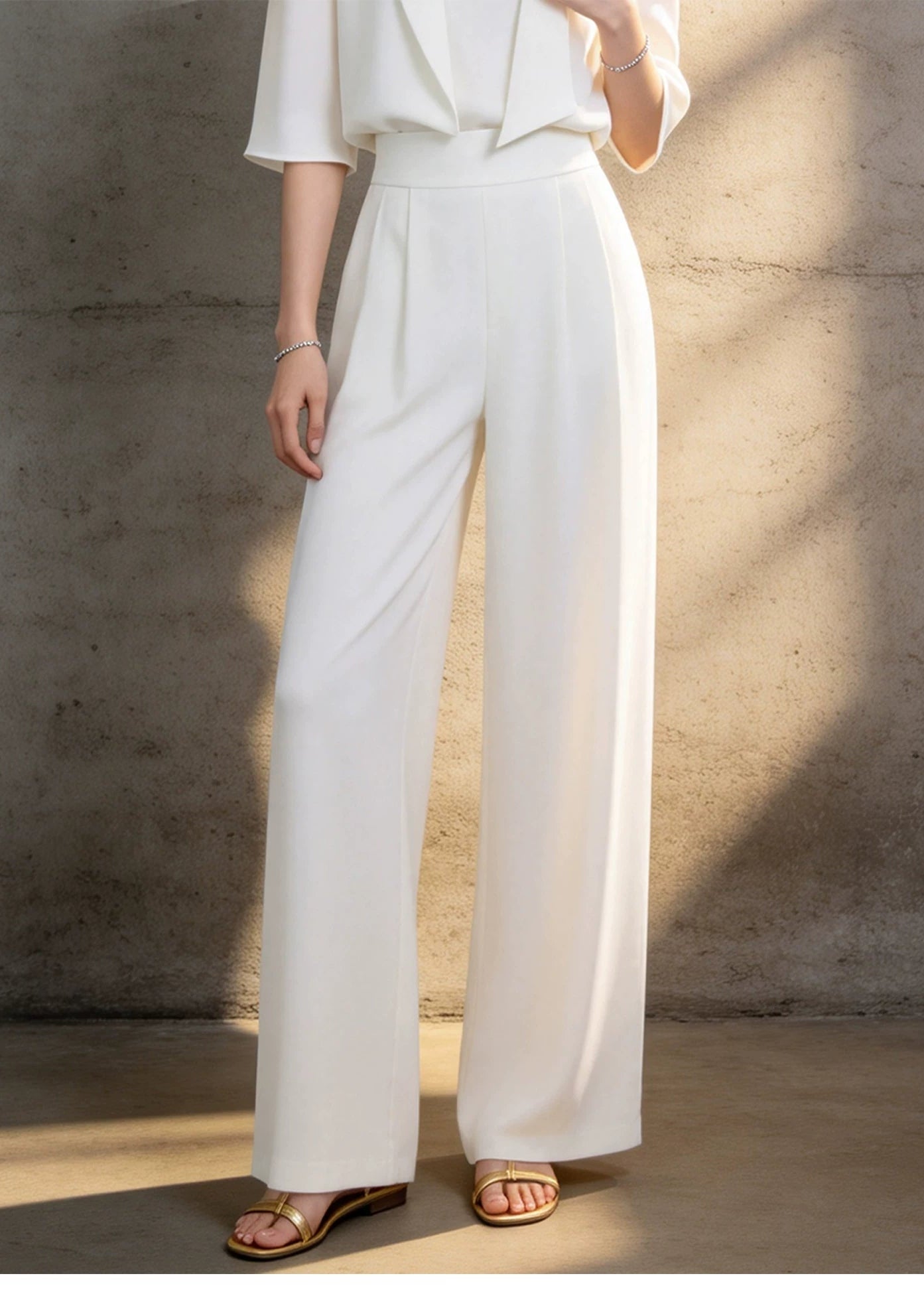Open-Front Cropped Jacket & Wide-Leg Pants Set　R145