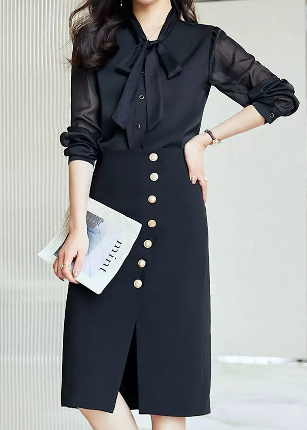 Sheer Sleeve Bow Tie Blouse　R159