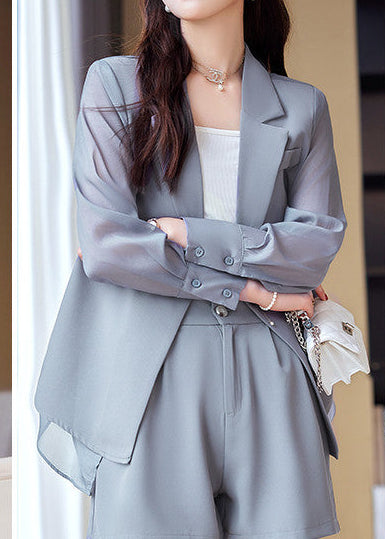 Sheer Panel Double-Breasted Blazer 　R124