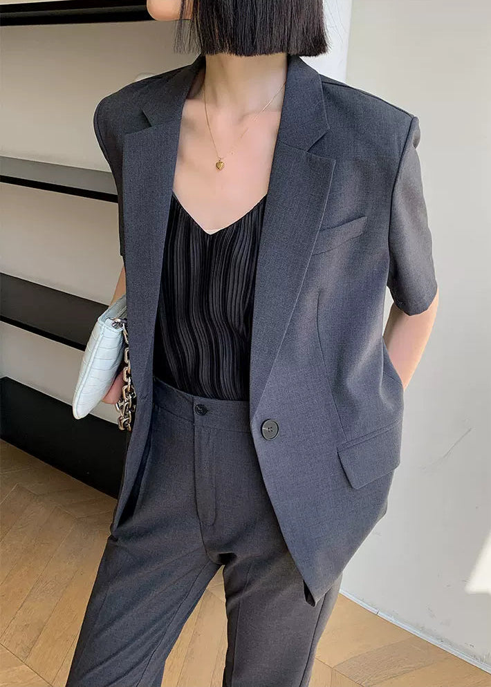 Modern Grey Short Sleeve Jacket & Slim Pants Set　R105