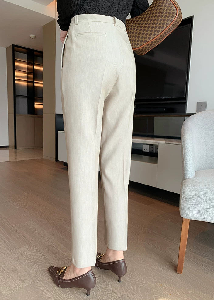 Beige Tailored Jacket & Cropped Straight Pants Suit Set　R103