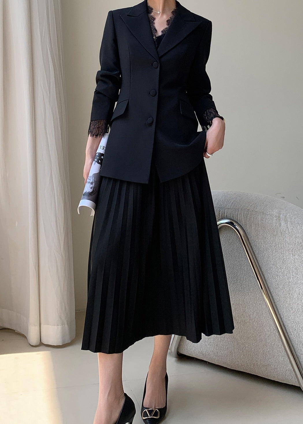 Lace Trim Tailored Jacket　R112