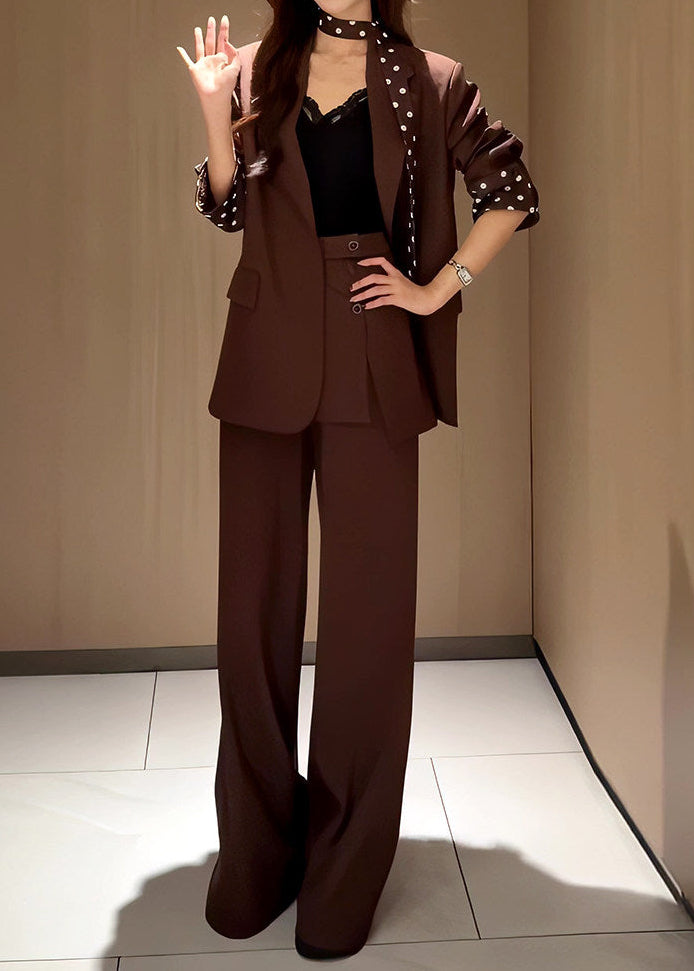 Polka Dot Scarf Layered Pants Suit　R176