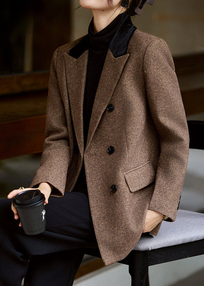 Velvet Collar Double-Breasted Blazer　R168