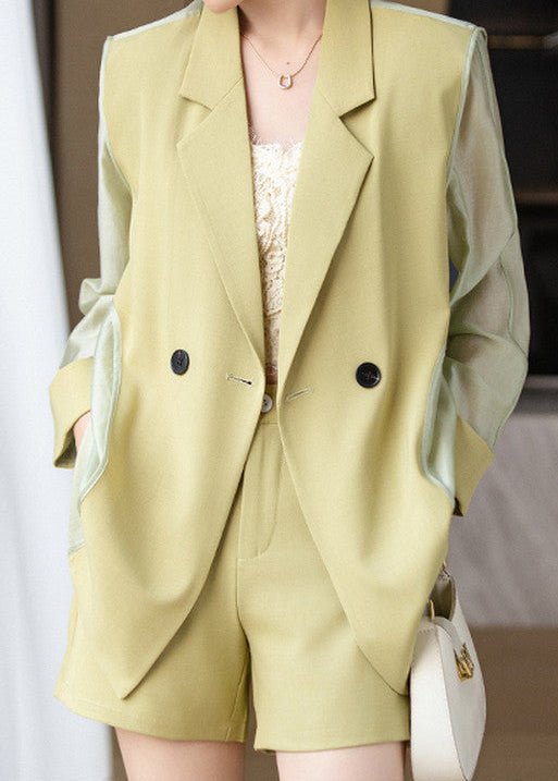 Sheer Sleeve Double-Breasted Blazer　R125