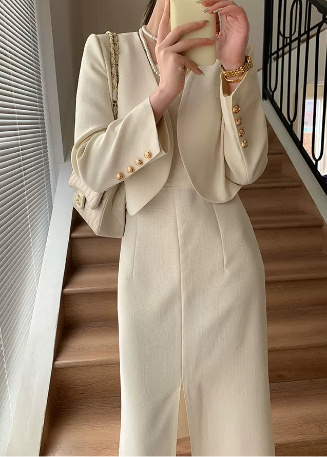 Minimal Chic Cropped Jacket & Dress Set　R101