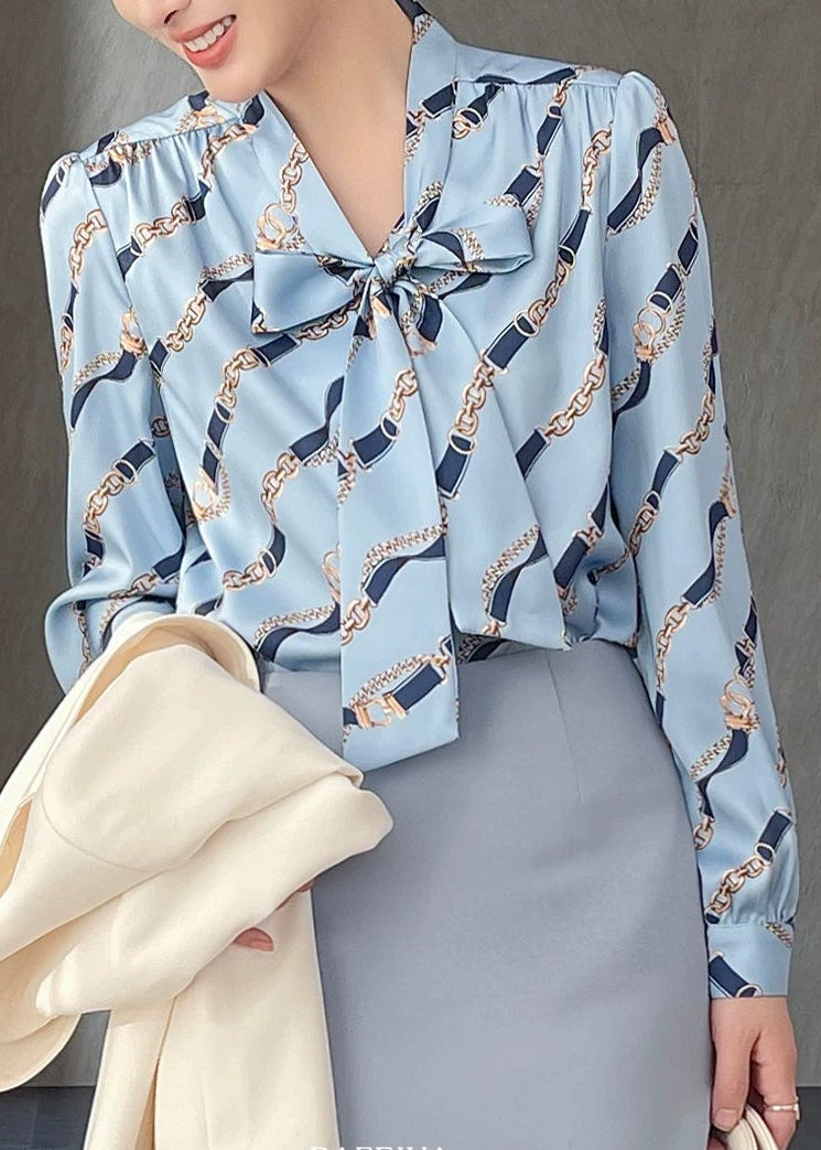 Chain Ribbon Tie Blouse　R77