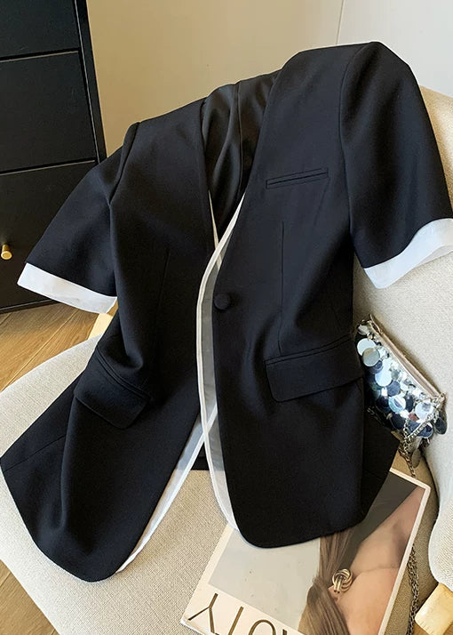 Layered Half Sleeve Collarless Jacket　R133