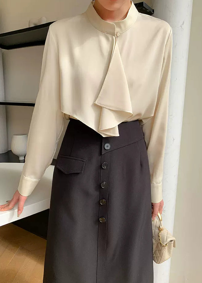 Asymmetry Frill Tie Blouse　R107