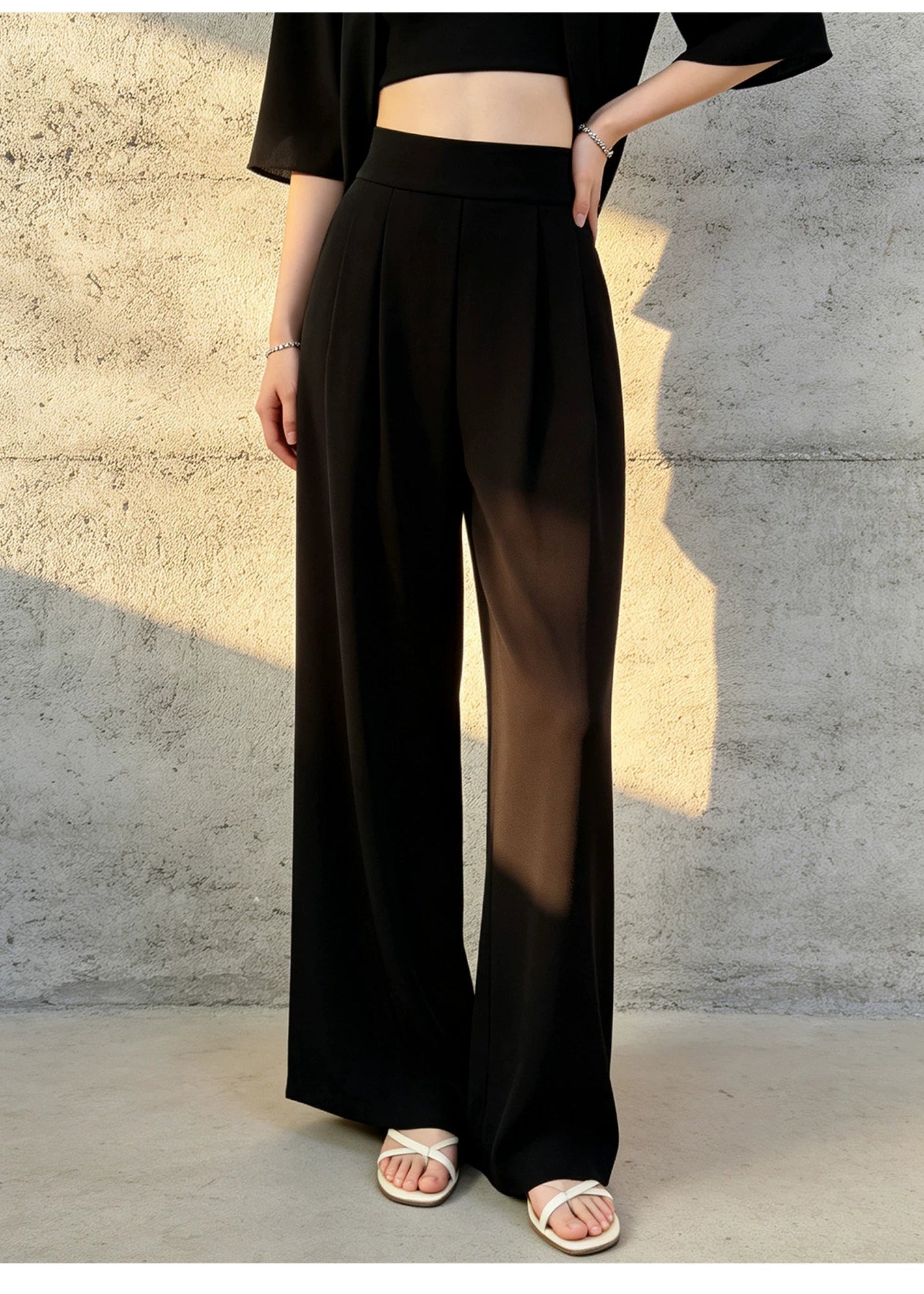 Open-Front Cropped Jacket & Wide-Leg Pants Set　R145