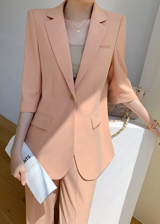 Half-Sleeve Tailored Jacket & Wide-Leg Pants Set　R117