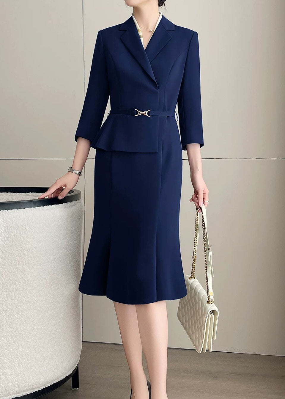 Tailored Belted Flare Midi Dress　R92