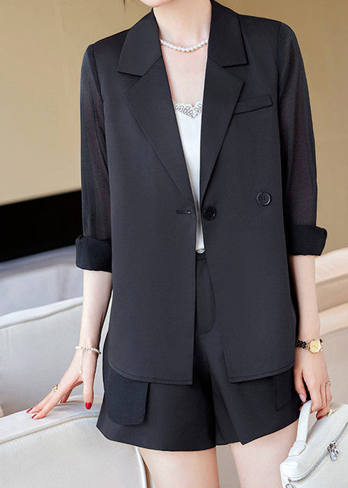 Sheer Panel Double-Breasted Blazer 　R124