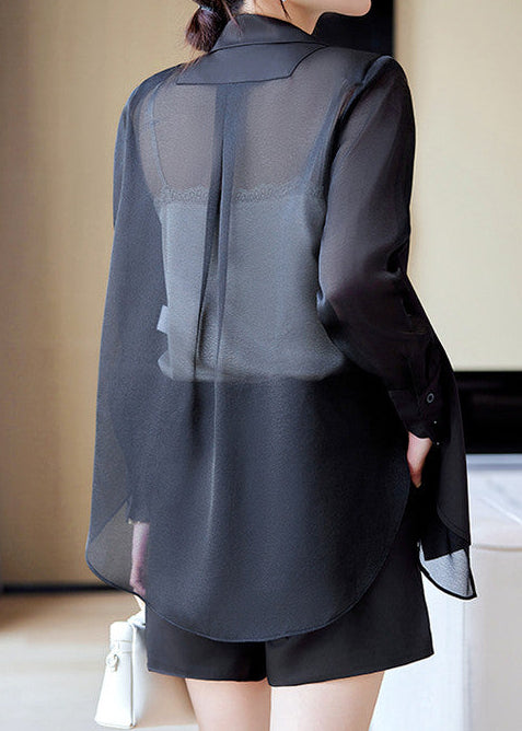 Sheer Panel Double-Breasted Blazer 　R124
