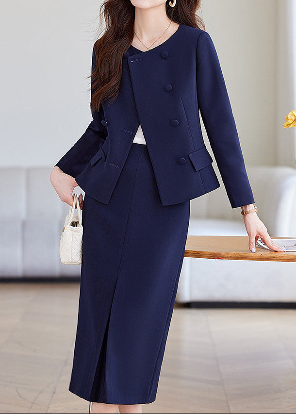 Double-Breasted Peplum Skirt Suit　R170