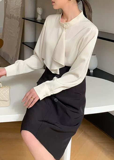 Asymmetry Frill Tie Blouse　R107