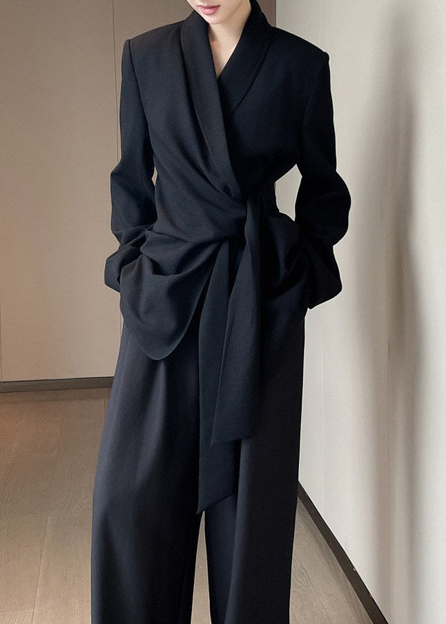 Draped Tie Waist Tailored Jacket　R165