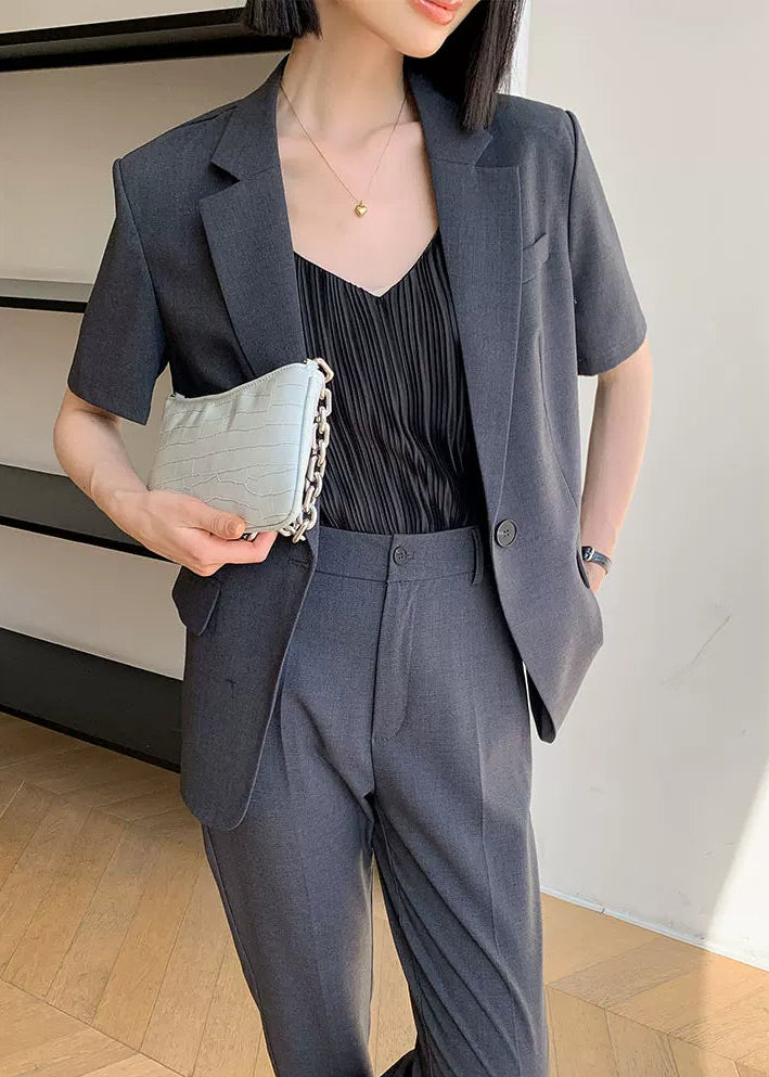 Modern Grey Short Sleeve Jacket & Slim Pants Set　R105